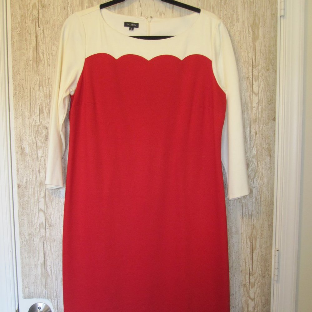 Talbots Red Cream Scalloped 3/4 Sleeve Ponte Sz 10